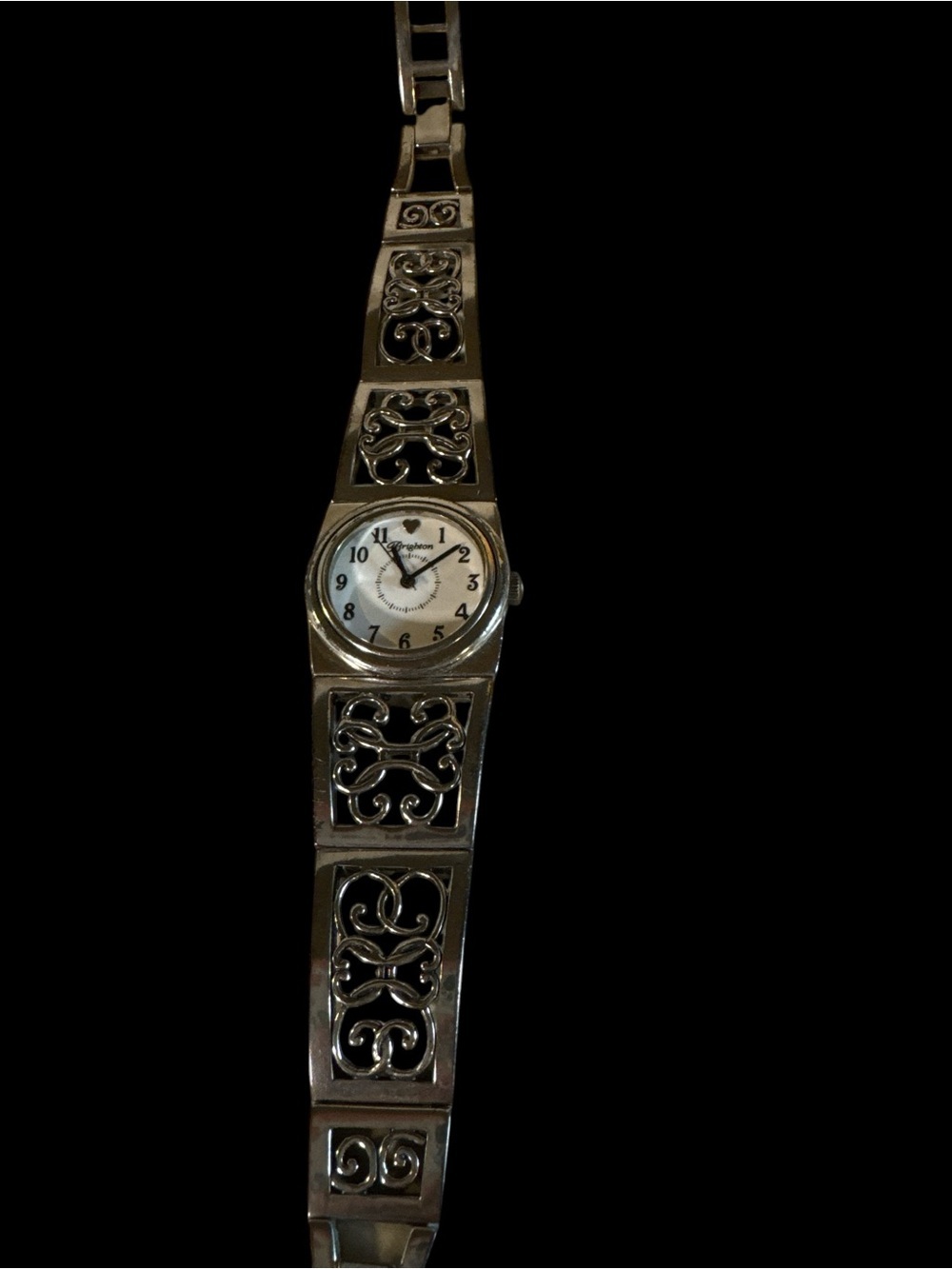 Vintage, Retired, Brighton Silver Filigree Bracelet Watch w/ White Dial Like New